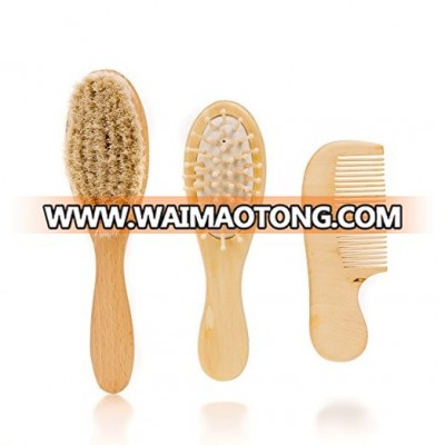 Amazon private Premium Wooden Baby Hair Brush and Comb Set Natural Soft Bristles Ideal for Cradle Cap Perfect Baby Registry Gift